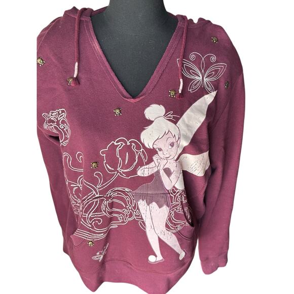 Disneyland Resort Women’s Tinkerbell Peter Pan Burgundy Hoodie Size XL - Picture 1 of 6